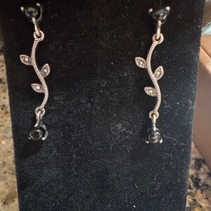 Elegant Silver and Black Leaf Earrings